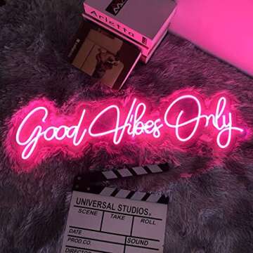 Large Good Vibes Only Neon Signs, 23.6 inches LED Neon Light Sign Art Gifts for Bachelorette Party First Birthday Favors Room Apartment Home Wall Decorations
