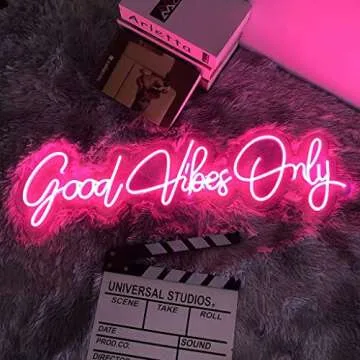 Large Good Vibes Only Neon Signs, 23.6 inches LED Neon Light Sign Art Gifts for Bachelorette Party First Birthday Favors Room Apartment Home Wall Decorations