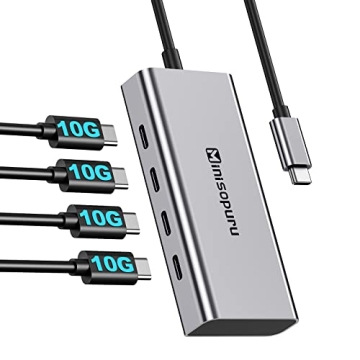 Minisopuru 4 Port USB C Hub - 10Gbps High-Speed Data Transfer for MacBook & iPad