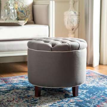 Safavieh Amelia Tufted Storage Ottoman, Charcoal