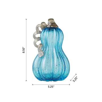 Glitzhome 8.50" Blue Handblown Glass Pumpkin Table Accent for Fall & Harvest Thanksgiving Decorative