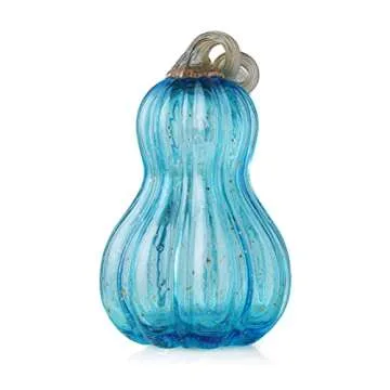 Glitzhome Blue Handblown Glass Pumpkin Table Accent