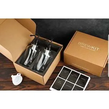 Stainless Steel Coffee Syrup Dispenser for Coffee Bar, Clear Glass Coffee Syrup Bottles - Coffee Syrup Pump Dispenser with 18 Labels and Pouring Funnel - Set of 2-16.9 Oz 500ml - Black