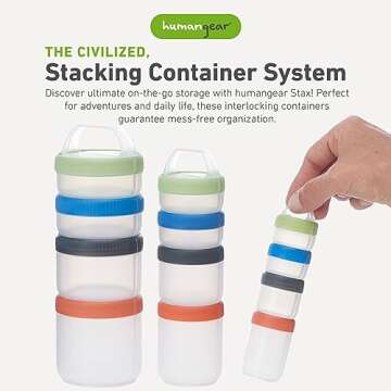 humangear STAX Stackable Snack Containers - 4-Piece Leak-Proof Food Storage Solution