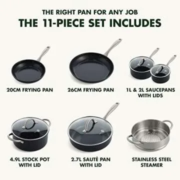 GreenPan Lima Midnight Hard Anodized Healthy Ceramic Nonstick 11 Piece Cookware Pots and Pans Set, PFAS-Free, Induction, Oven Safe, Black