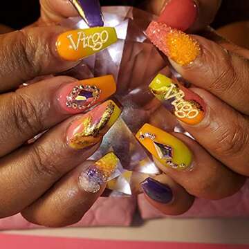 Palksky Nail Charms, 96 Pieces Alloy Zodiac Word Message Nail Charms in 12 Styles, 12 Constellations Designer Charms for Jewelry Making Epoxy Resin Filling Supplies (Gold and Siliver)