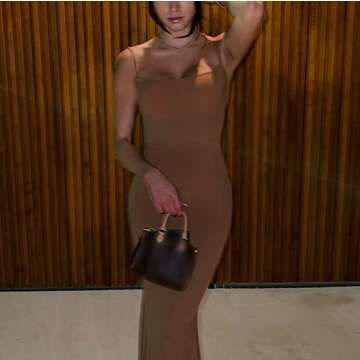 Sawden Women's Sexy Slip Dress Sleeveless Long Bodycon Maxi Dress Party Club Wear Brown S