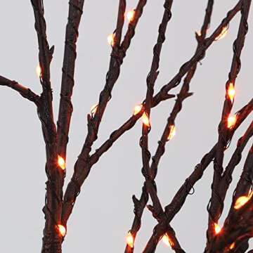 Lighted Halloween Tree Branches, 30IN 100LED Artificial Black Twig Branch with Orange Fairy Lights, Built-in Timer & Battery Operated, Waterproof for Indoor Outdoor Office Bedroom Party Decorations
