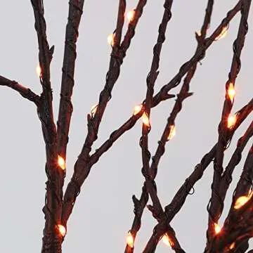 Lighted Halloween Tree Branches, 30IN 100LED Artificial Black Twig Branch with Orange Fairy Lights, Built-in Timer & Battery Operated, Waterproof for Indoor Outdoor Office Bedroom Party Decorations