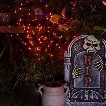 Lighted Halloween Tree Branches, 30IN 100LED Artificial Black Twig Branch with Orange Fairy Lights, Built-in Timer & Battery Operated, Waterproof for Indoor Outdoor Office Bedroom Party Decorations