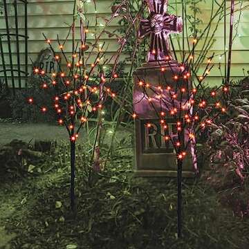 Lighted Halloween Tree Branches, 30IN 100LED Artificial Black Twig Branch with Orange Fairy Lights, Built-in Timer & Battery Operated, Waterproof for Indoor Outdoor Office Bedroom Party Decorations