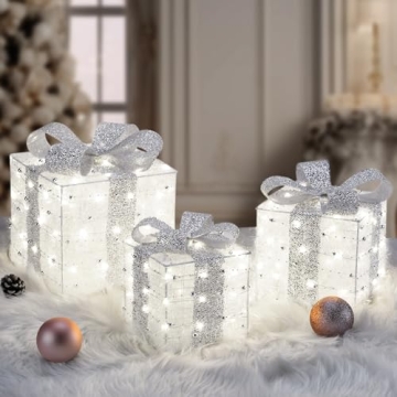 Christmas Lighted Gift Boxes, 140 LEDs Light Up Presents Christmas Decor, 8 Modes & Memory Function ...
