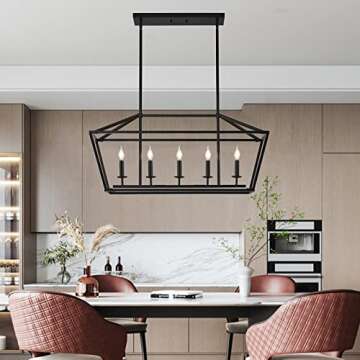 XILICON Kitchen Island Candle Rectangle Chandelier Light Fixture Linear 5 Light Dining Room Chandeli...