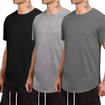 Dokotoo Men Mens 3 Pack T Shirts Casual Longline Short Sleeve Cotton Crewneck Hipster Slim Fit Basic...