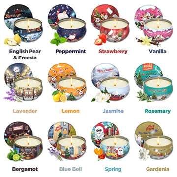 Christmas Candles Gifts for Women, Primevolve Scented Candles Set for 12 Bulk Home Aromatherapy, Strongly Fragrance Long Lasting Portable Travel Tin for Spa Bath Yoga