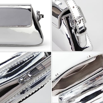 JBB Women's Silver Metallic Clutch Purse Y2K Tote Bags Evening Party Leather Shoulder Small Cute Designer Handbags
