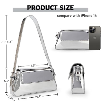 JBB Women's Silver Metallic Clutch Purse Y2K Tote Bags Evening Party Leather Shoulder Small Cute Designer Handbags