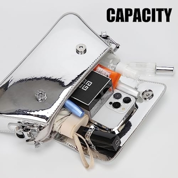 JBB Women's Silver Metallic Clutch Purse Y2K Tote Bags Evening Party Leather Shoulder Small Cute Designer Handbags