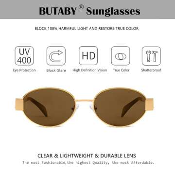 Trendy BUTABY Retro Oval Sunglasses with UV400 Protection