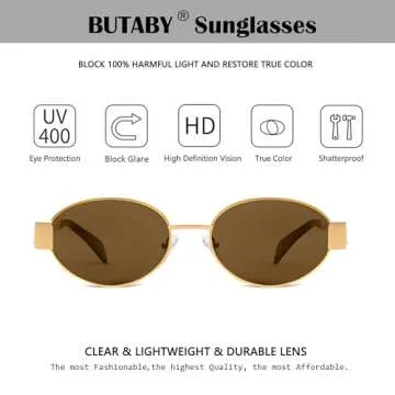 Trendy BUTABY Retro Oval Sunglasses with UV400 Protection