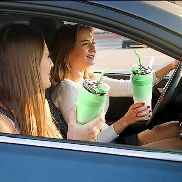 40 oz Tumbler with Handle and Straw, Green Leak Proof Stainless Steel Tumbler with 2-in-1 Straw Lid, Water Tumbler with Straw and Lid, Keeps Drinks Cold for 24 Hours, Dishwasher Safe, BPA Free
