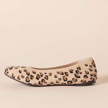 Amazon Essentials Women's Knit Ballet Flat, Brown Leopard Print, 8.5