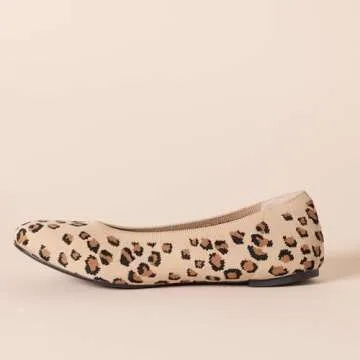 Amazon Essentials Women's Knit Ballet Flat, Brown Leopard Print, 8.5