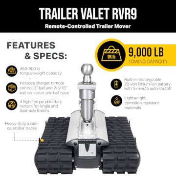 Trailer Valet TVRVR9 Remote Control Trailer Dolly - Compact, Electric Trailer Mover Dolly - Corrosion-Resistant Aluminum Body - Includes 2" Ball and 2.5/16" Ball Converter - 9,000 lb Capacity
