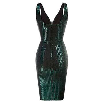 GRACE KARIN Women Deep V Neck Party Mini Dress U Back Sequin Irregular Hem Evening Dress Dark Green