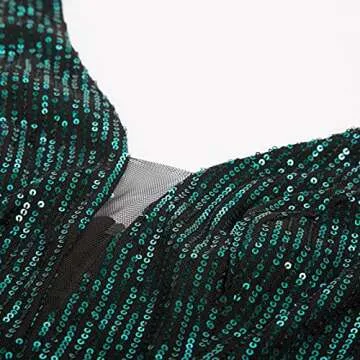 GRACE KARIN Women Deep V Neck Party Mini Dress U Back Sequin Irregular Hem Evening Dress Dark Green