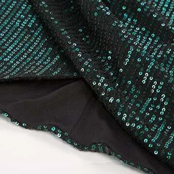 GRACE KARIN Women Deep V Neck Party Mini Dress U Back Sequin Irregular Hem Evening Dress Dark Green