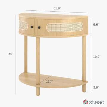 Stead Rattan Half Moon Entry Table, Small Console Table with Storage for Narrow Spaces, Modern Home ...