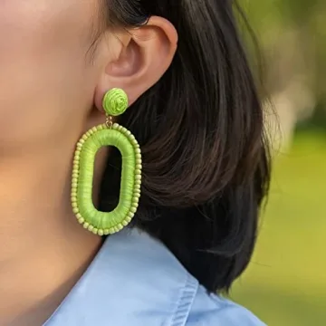 Stylish Lightweight Beaded Raffia Earrings for Summer