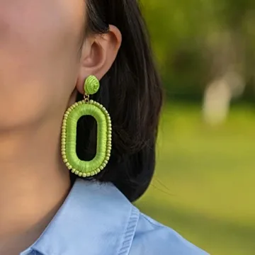 Stylish Lightweight Beaded Raffia Earrings for Summer