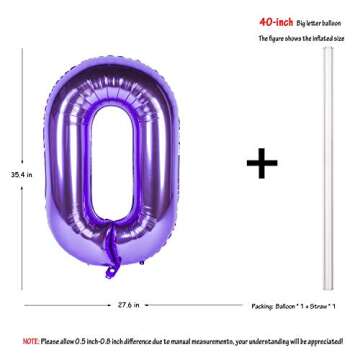 40 Inch Purple number Helium Foil Birthday Party Digit Balloons (Purple 0)