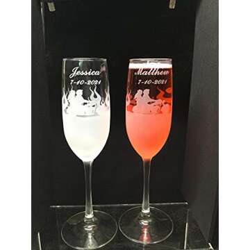 Personalized Wedding Flute Glasses & Cake Knife Set for Bikers