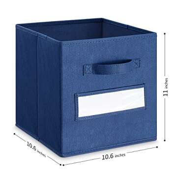 artsdi Set of 10,Foldable Cube Storage Bins with 10 Labels Window Cards & a Pen,Baskets Containers for Shelves,Closet Organizers Box for Home & Office, Navy Blue