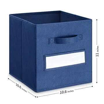 artsdi Set of 10,Foldable Cube Storage Bins with 10 Labels Window Cards & a Pen,Baskets Containers for Shelves,Closet Organizers Box for Home & Office, Navy Blue