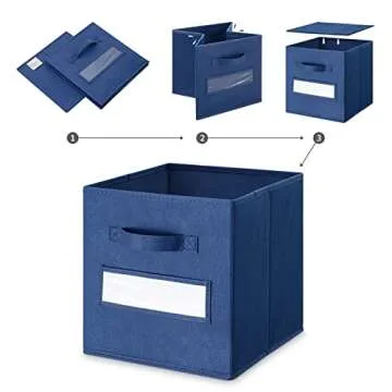 artsdi Set of 10,Foldable Cube Storage Bins with 10 Labels Window Cards & a Pen,Baskets Containers for Shelves,Closet Organizers Box for Home & Office, Navy Blue
