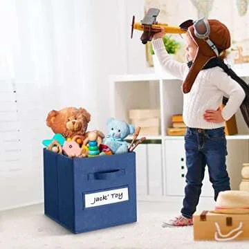 artsdi Set of 10,Foldable Cube Storage Bins with 10 Labels Window Cards & a Pen,Baskets Containers for Shelves,Closet Organizers Box for Home & Office, Navy Blue