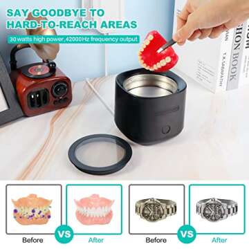 Ultrasonic Retainer Cleaner Machine for Denture: 42kHz Portable Sonic Dental Clean Pod for Mouth Gua...