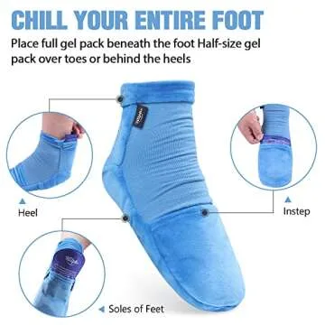 Hilph Cold Therapy Socks for Feet Pain Relief, Foot Ice Pack Cooling Socks with Reusable 4 Gel Ice Packs for Hot Feet, Neuropathy, Chemo, Plantar Fasciitis, Swelling, Post Partum Foot (Large)