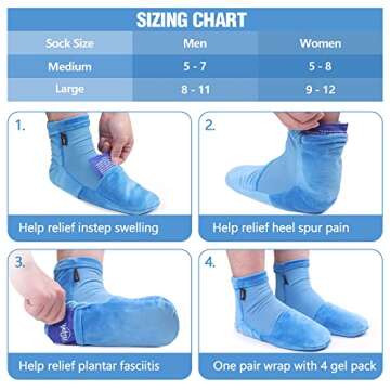 Hilph Cold Therapy Socks for Feet Pain Relief, Foot Ice Pack Cooling Socks with Reusable 4 Gel Ice Packs for Hot Feet, Neuropathy, Chemo, Plantar Fasciitis, Swelling, Post Partum Foot (Large)