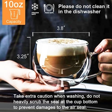 DeeCoo Double Wall Cappuccino Mugs - Set of 4 Insulated Glass Cups