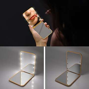 Kintion Pocket Mirror, 1X/3X Magnification LED Compact Travel Makeup Mirror with Light for Purse, 2-...