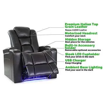 Valencia Venice Home Theater Seating | Premium Top Grain Italian 11000 Leather, Power Recliner, Power Headrest, LED Lighting (Row of 2 Loveseat, Black)