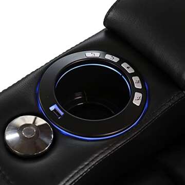 Valencia Venice Home Theater Seating | Premium Top Grain Italian 11000 Leather, Power Recliner, Power Headrest, LED Lighting (Row of 2 Loveseat, Black)