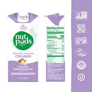 nutpods Toasted Marshmallow Coffee Creamer - Unsweetened Non Dairy Creamer Made from Almonds and Coconuts - Keto Creamer, Whole30, Gluten Free, Non-GMO, Vegan, Sugar Free, Kosher (3-Pack)