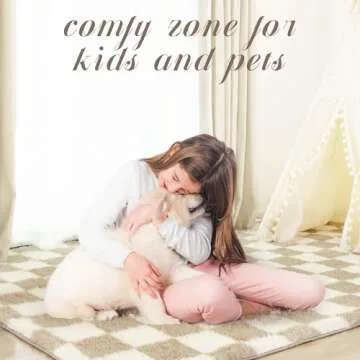 Super Soft Rug for Bedroom, 5x7 Ft Beige and White Area Rug Classic Checkered Shaggy Rug Anti-Skid High Pile Soft Fluffy Rug Fuzzy Carpet for Living Room Bedroom Kids Room Nursery, Dorm Home Decor