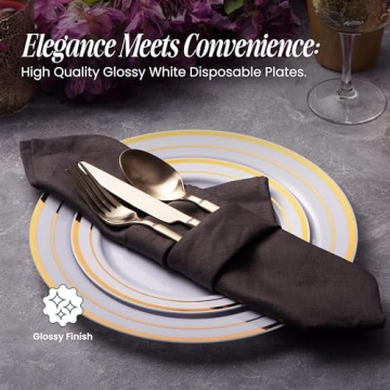 Aya's Elegant Gold Rimmed Disposable Plates for Parties